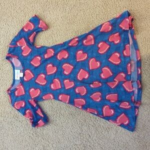 LuLaRoe Blue & Red Heart Valentine's Day Short Sleeve Stretch Dress Size 2